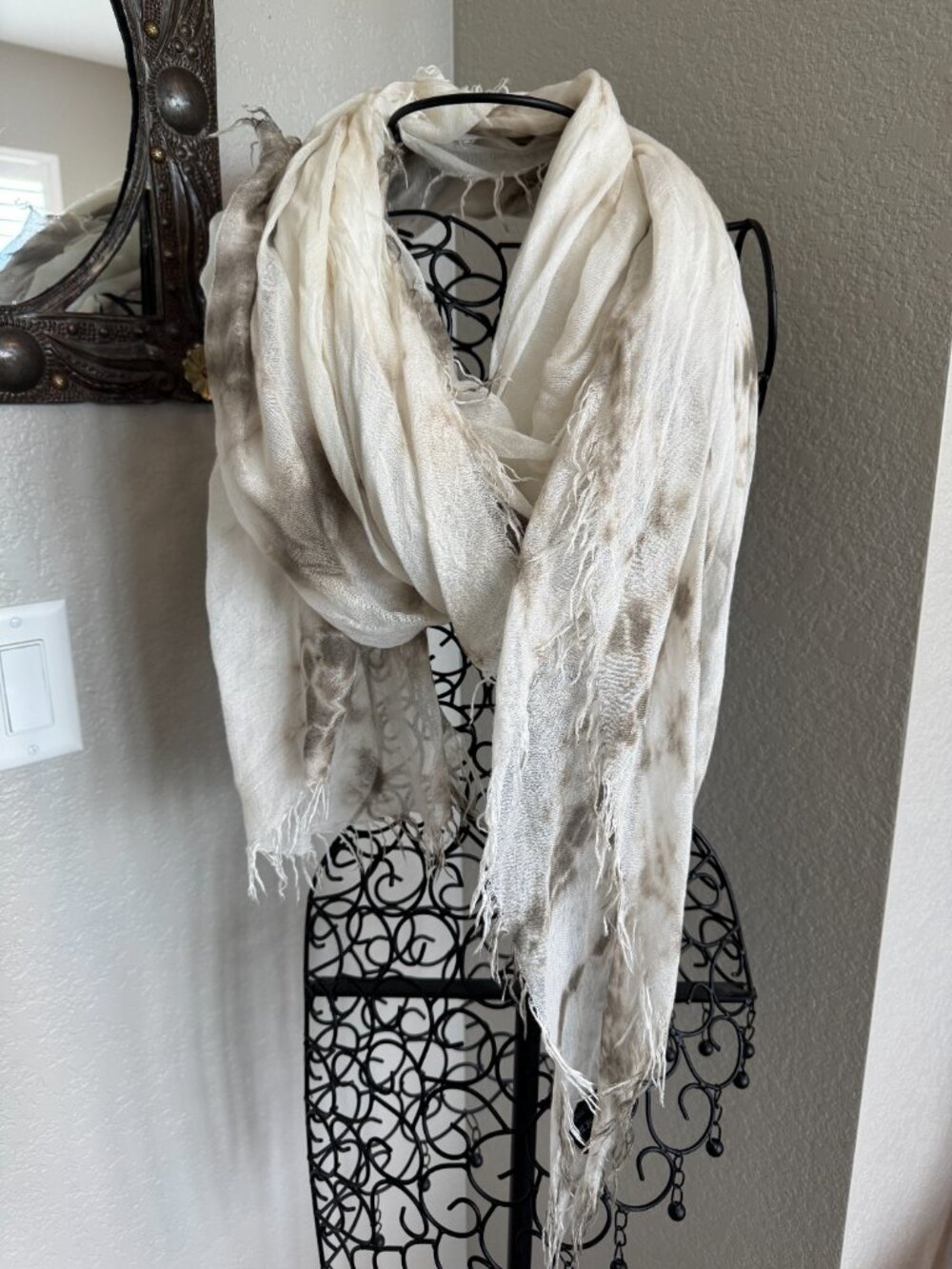 Chan Luu Lightweight Large Scarf Wrap Neutral white and tan